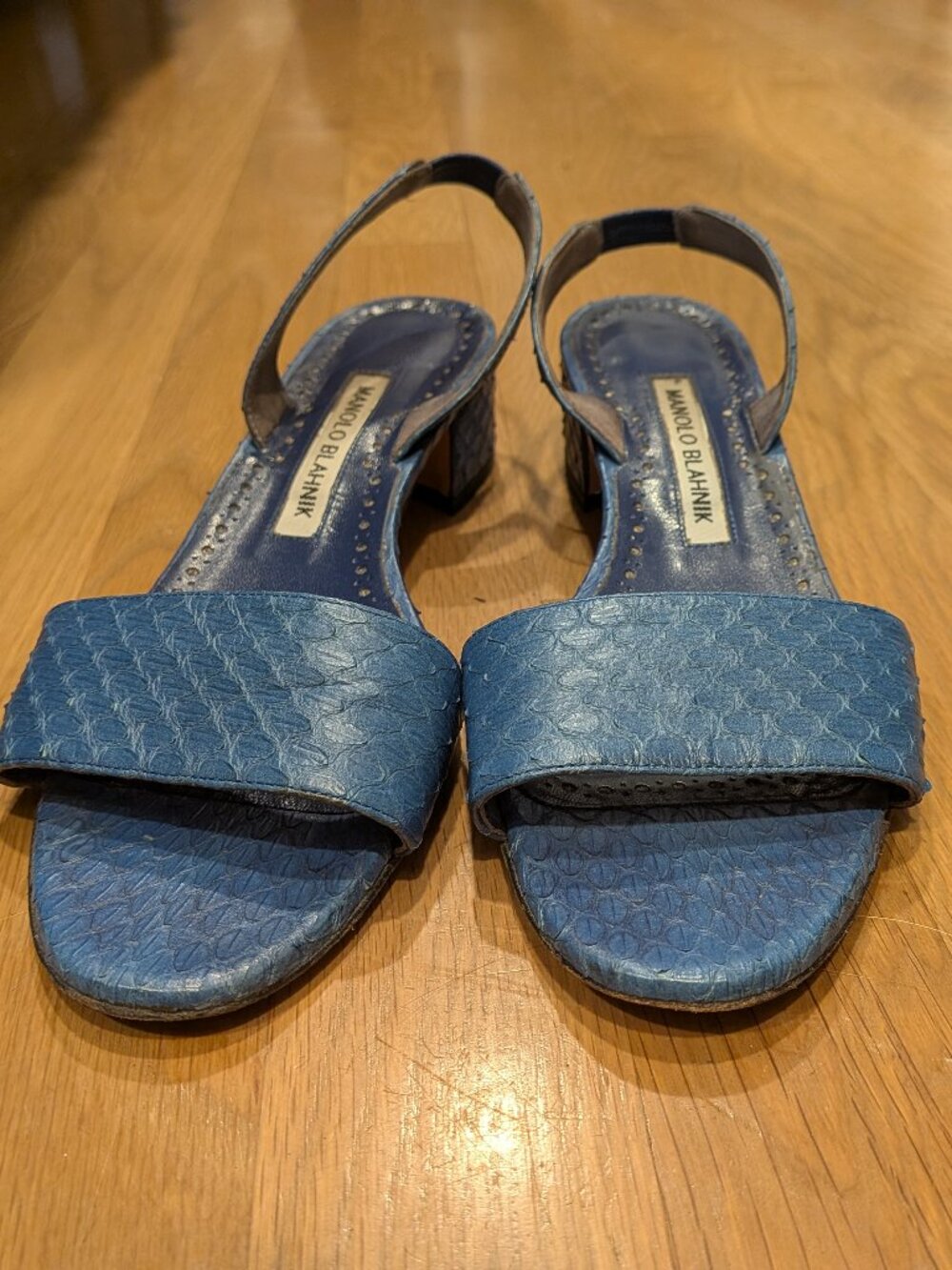 Manolo Blahnik Patopia Blue Snakeskin Slingback Sandal (EU 38)